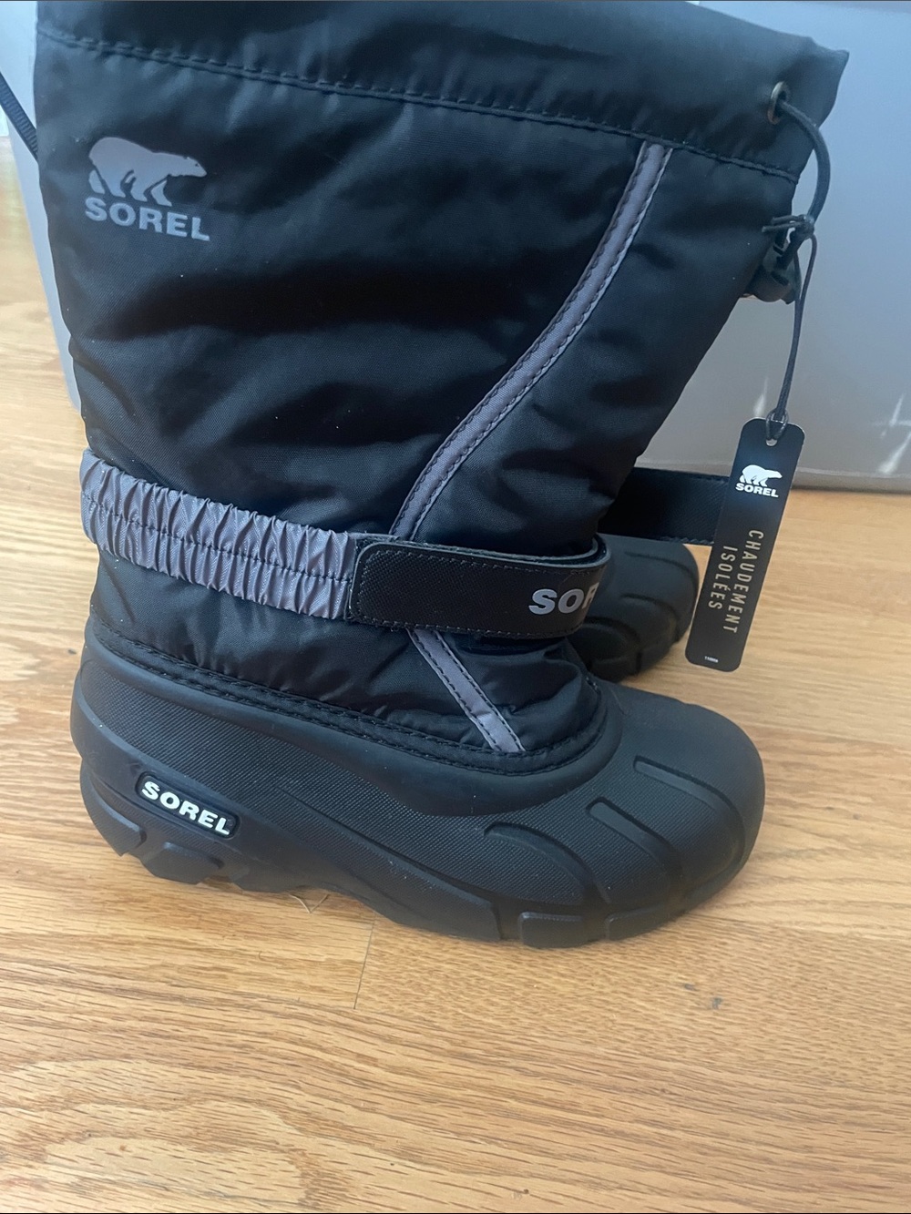 SOREL Kids Black Winter Boots with Gray Trim